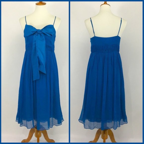 Moulinette Soeurs Anthro Blue Silk Tie Dress Sz10 - Picture 2 of 16